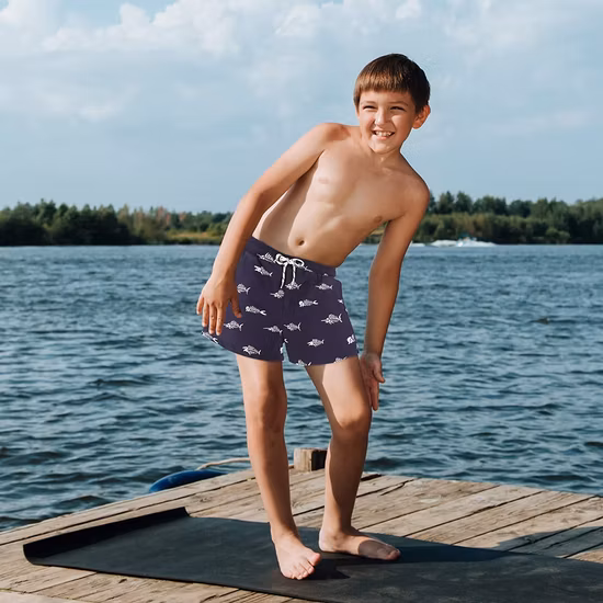 Boardshort da spiaggia da ragazzo con coulisse ad asciugatura rapida e fodera in rete